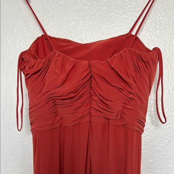 Mignon Red Prom Dress Orange color size 2 with stones and a scarf cape - Picture 14 of 15